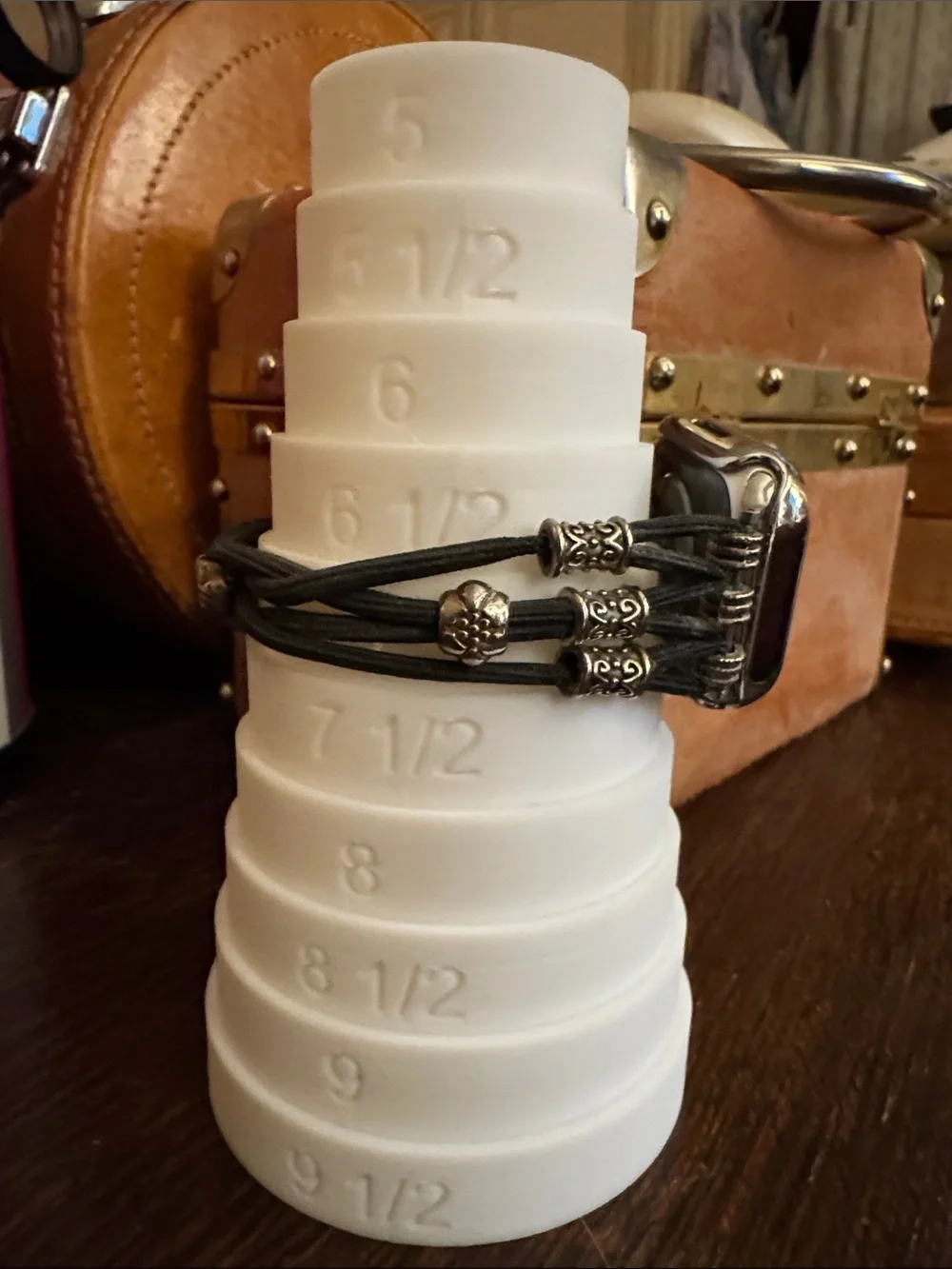 Multi-Strand Black Watch Band Adapter with Silver Bead Accents